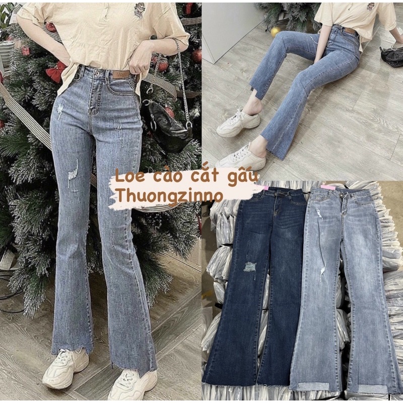 [Ảnh thật/Video]Quần jean ống loe Cào xanh nhạt lưng cao sang chảnh Quần jean loe thon dáng | BigBuy360 - bigbuy360.vn