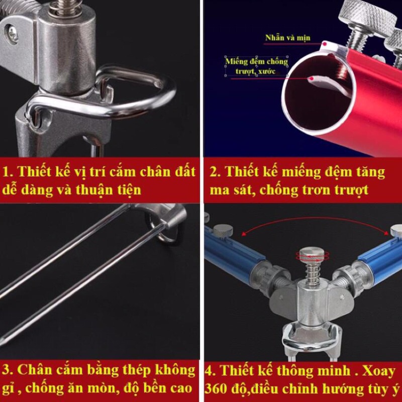 Chân cắm gác cần, chân cắm chống cần câu đài- Loại tiêu chuẩn và phiên bản xoay 360độ và bản đặc biệ nâng cấp.