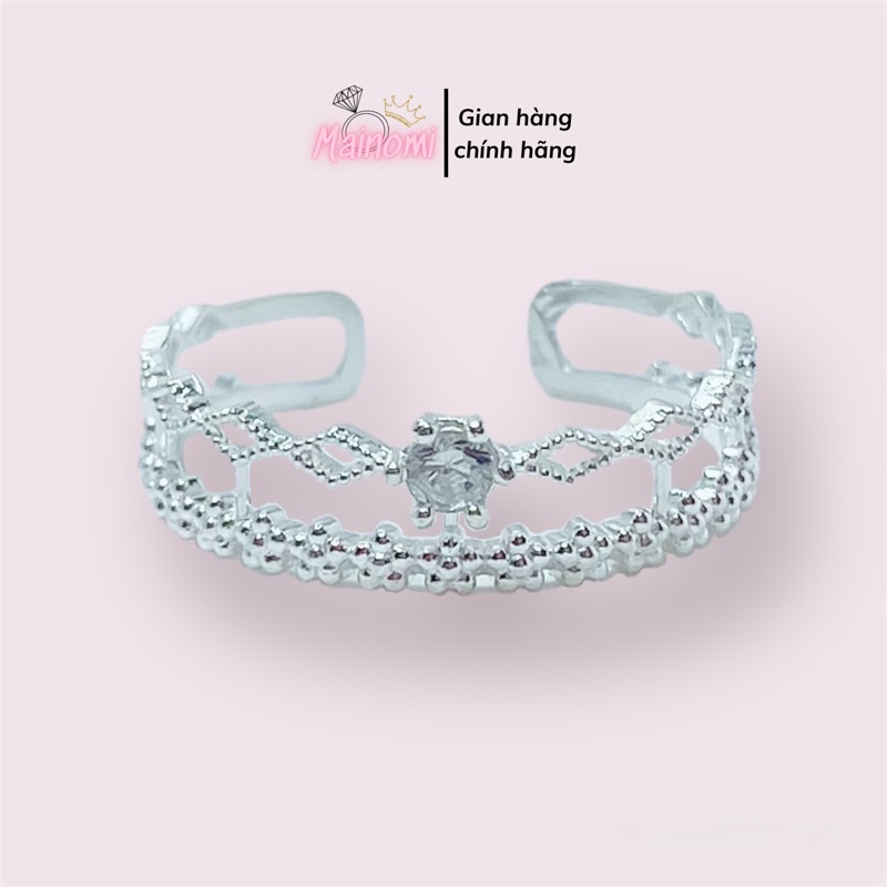 Nhẫn nữ bạc ta, công chúa vương miện dáng kép hở cỡ tay nào cũng đeo vừa. Mainomi Shop Bạc Xinh