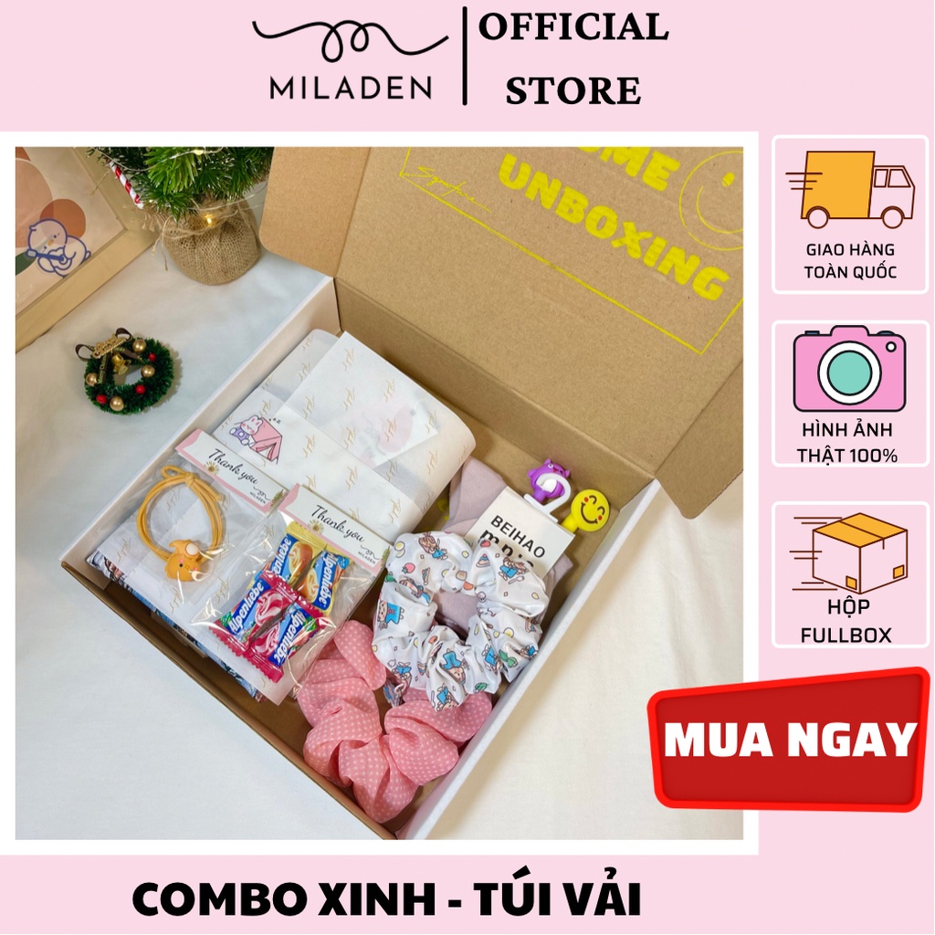 Combo Xinh Túi Vải, quà tặng dễ thương, kèm phụ kiện xinh thương hiệu MILADEN