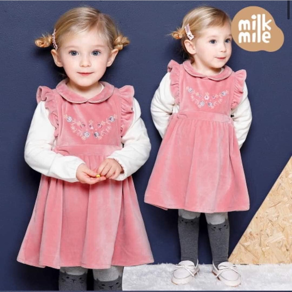 Váy nhung màu hồng siêu xinhhhh Hàng MilkMile xuất sắc