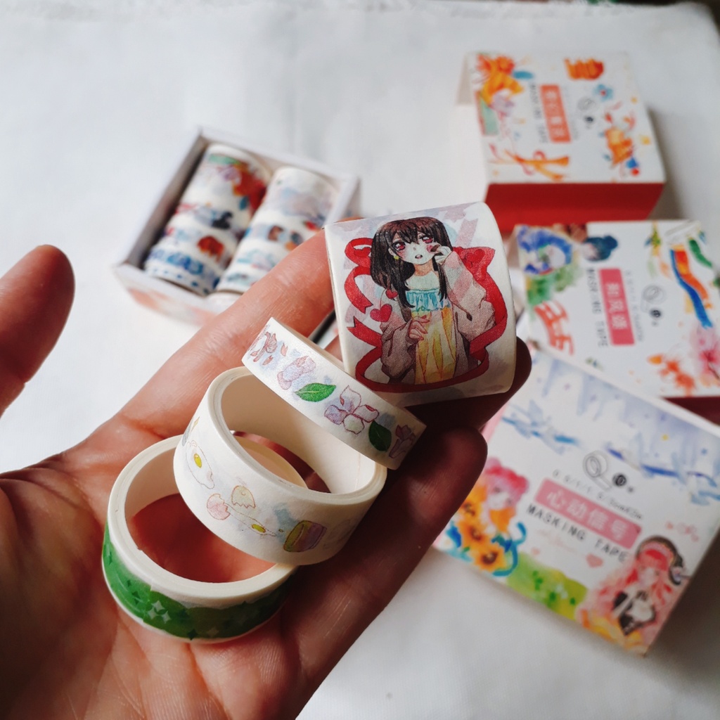 Set 10 cuộn washi tape, băng keo giấy hoa văn dễ thương