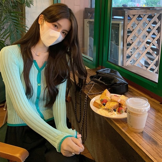 Áo cardigan ZHELIHANGFEI dệt kim tay dài cổ chữ V lưng cao dáng ôm dễ phối đồ sành điệu