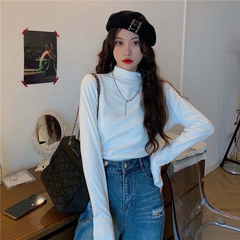 Áo Thun Tay Dài Cổ Lọ Ôm Dáng Phong Cách Mới Dành Cho Nữ