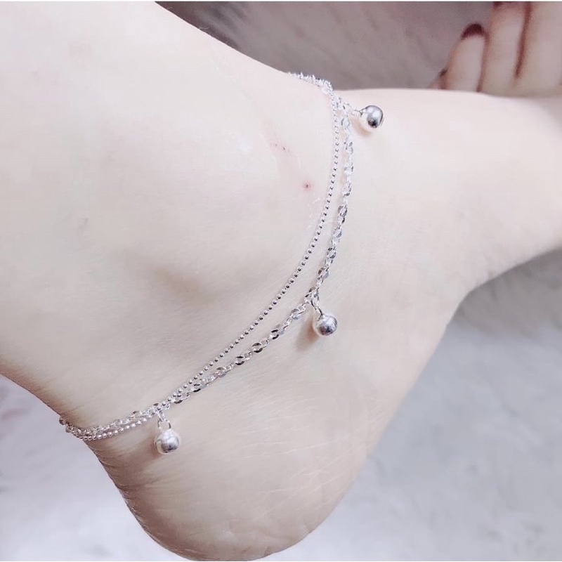 Lắc chân bạc kiểu kép 2 tầng mix chuông bạc. Nhẹ nhàng nàng thơ, Xinh xắn tinh tế Mainomi Shop Bạc Xinh