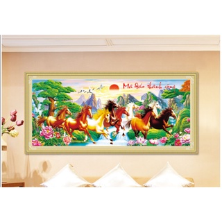 Tranh Đính Đá ABC 3D 9 Con Ngựa Tiến Lên LG1005 , D9791 (Khách Tự đính) KT:120X55cm