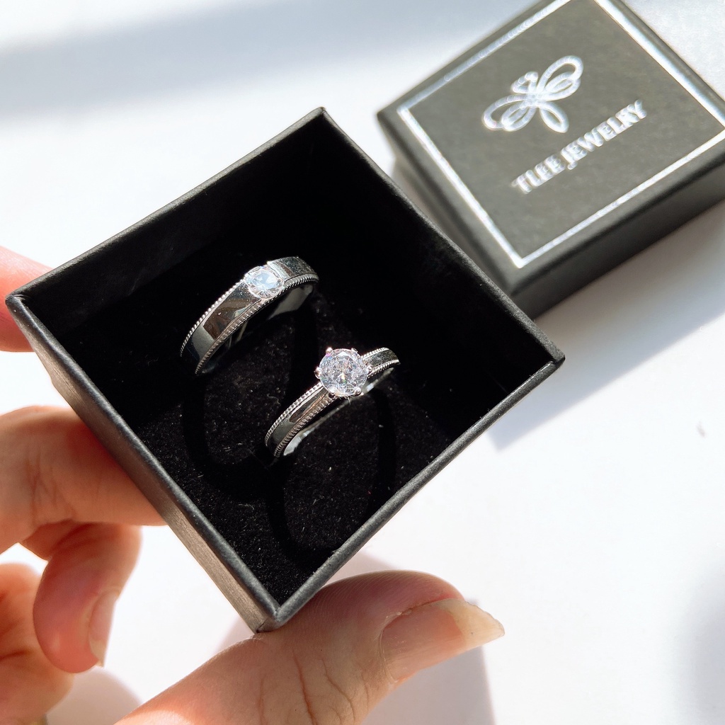 Nhân đôi bạc TLEE mẫu freesize ổ đá sáu chấu viền trơn TleeJewelry ND0103