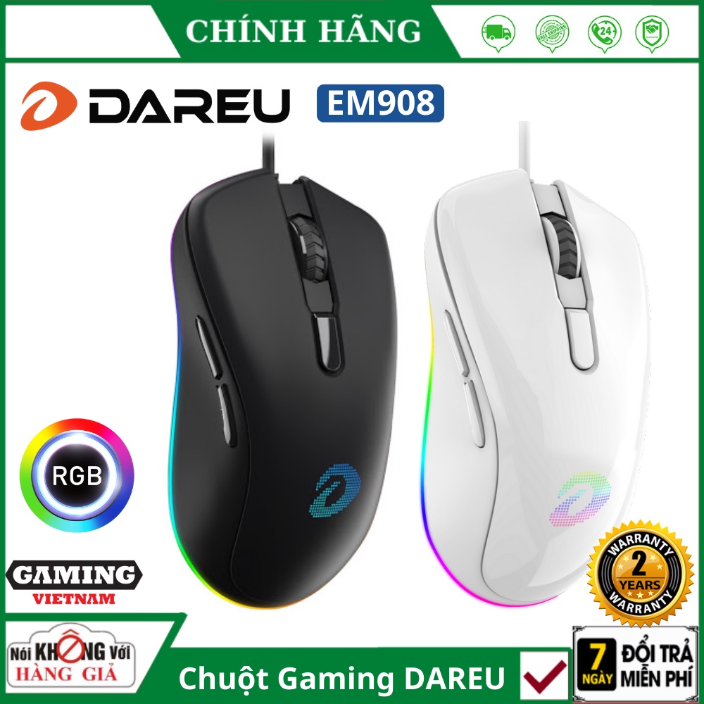 Chuột Gaming Dareu EM908 RGB RGB Pink / White /Black - thiết kế nhỏ gọn, đẹp mắt - Bảo Hành 24 Tháng