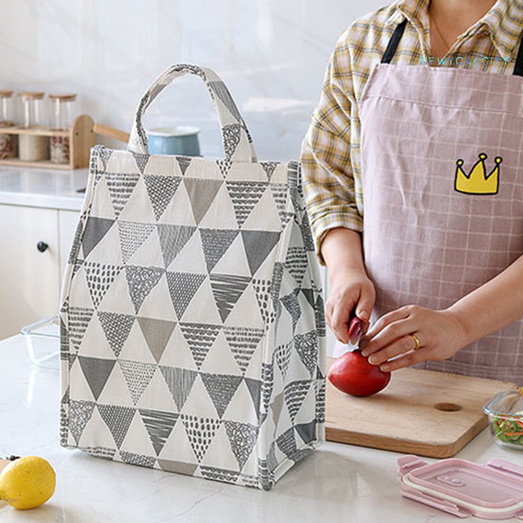 Túi Giữ Nhiệt Đựng Hộp Cơm Trưa Họa Tiết Kẻ Sọc Chống Thấm Nước Tiện Dụng