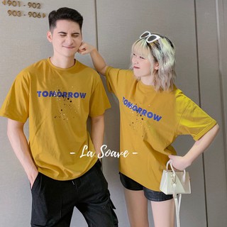 Áo thun tay lỡ nam nữ Unisex LA SOAVE màu vàng TOMOROW form rộng dáng Ulzzang cho cặp đôi đang yêu - Trendy 2021