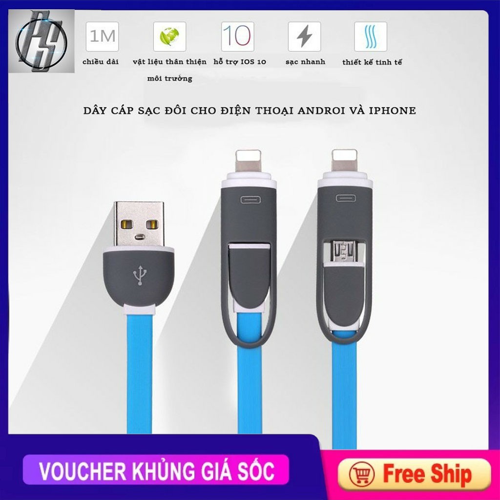 Dây cáp sạc đôi 2 trong 1 cho cả điện thoại iPhone và Androi hàng tốt