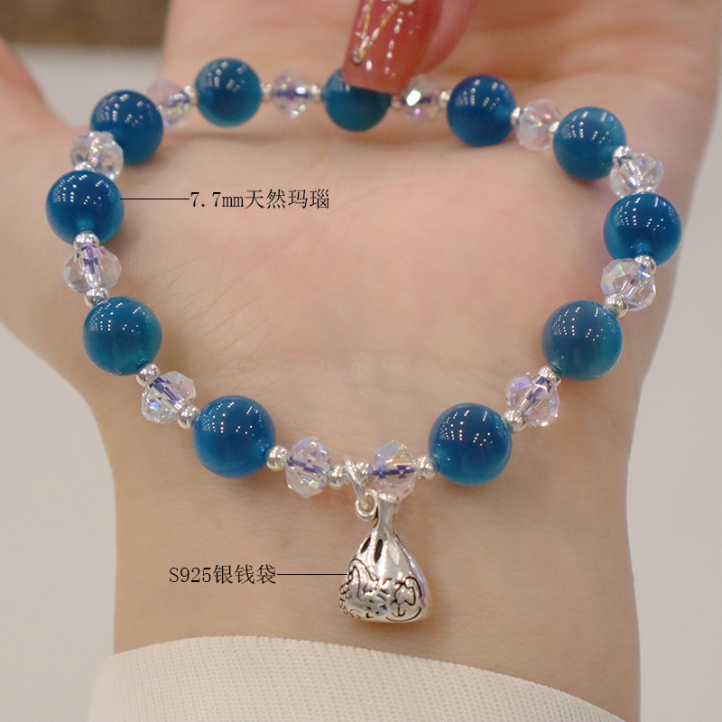 [Hàng Mới Về] Vòng Tay Mặt Túi Tiền Đá Mã Não Hình Trái Tim Màu Trắng / Xanh Dương Kiểu Dáng Thời Trang Mùa Hè Cho Nữ