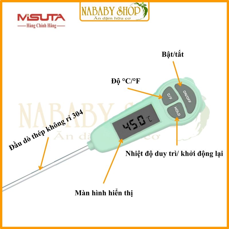 [Mẫu mới chính hãng Misuta] Nhiệt kế đo nước pha sữa, đo nhiệt độ nước, thức ăn Misuta chính xác,an toàn