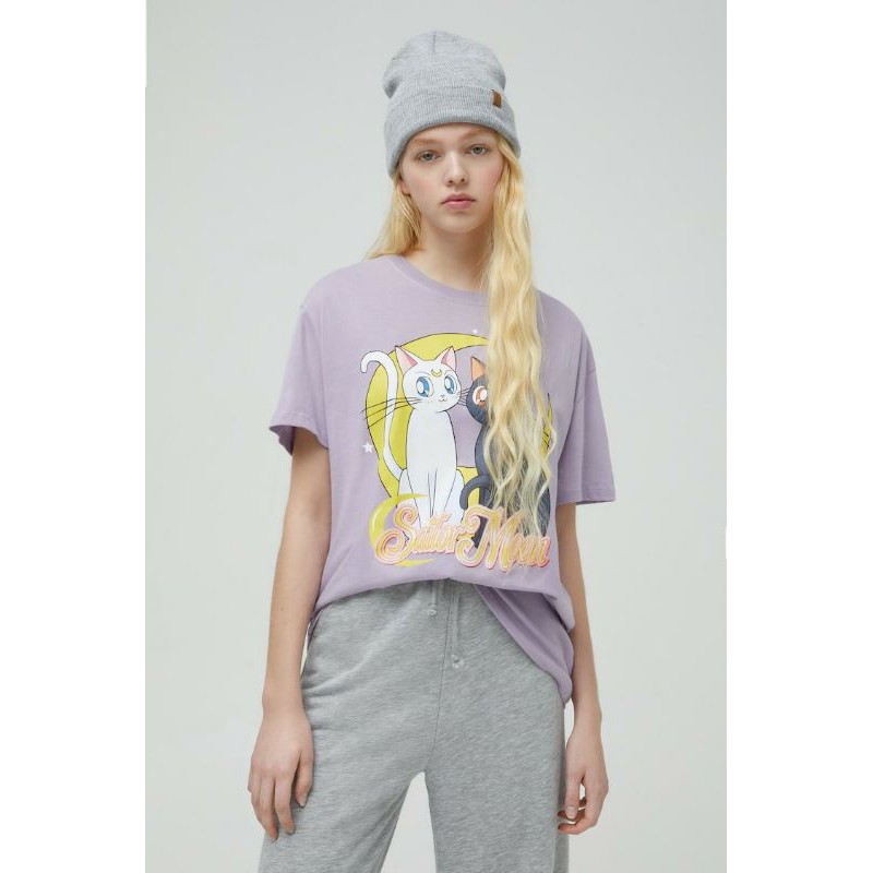 Áo thun nữ ngắn tay xuất xịn màu lạ in toàn thân hình Lion & Sailor Moon cực xinh