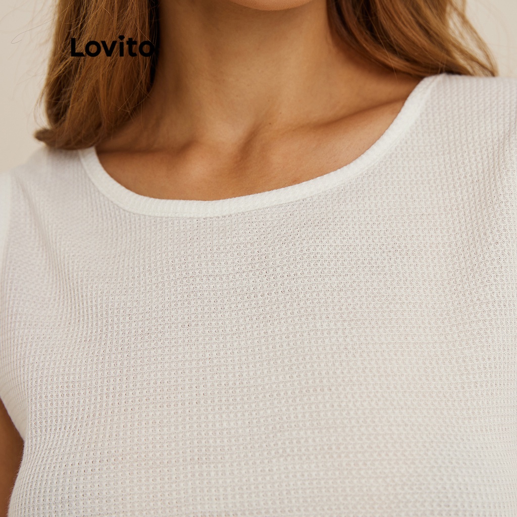 Áo tanktop Lovito cổ tròn không tay trơn phong cách thường ngày L19D389 (Màu trắng)