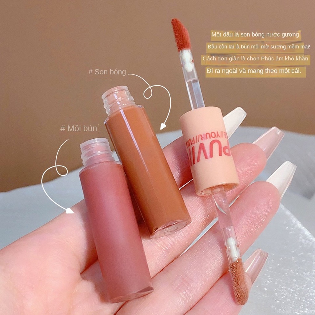 Son Cappuvini® 2 Đầu Son Bóng Căng Mọng Son Kem Lì Mềm Mịn