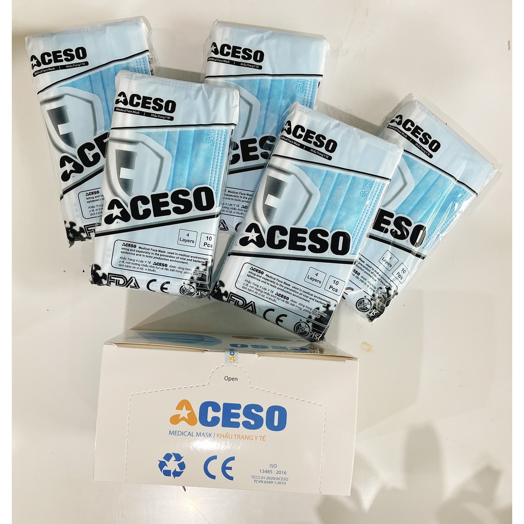 Khẩu trang kháng khuẩn 4 lớp Aceso - Tiêu chuẩn TCVN 8389-1 và ISO 13485: 2016.