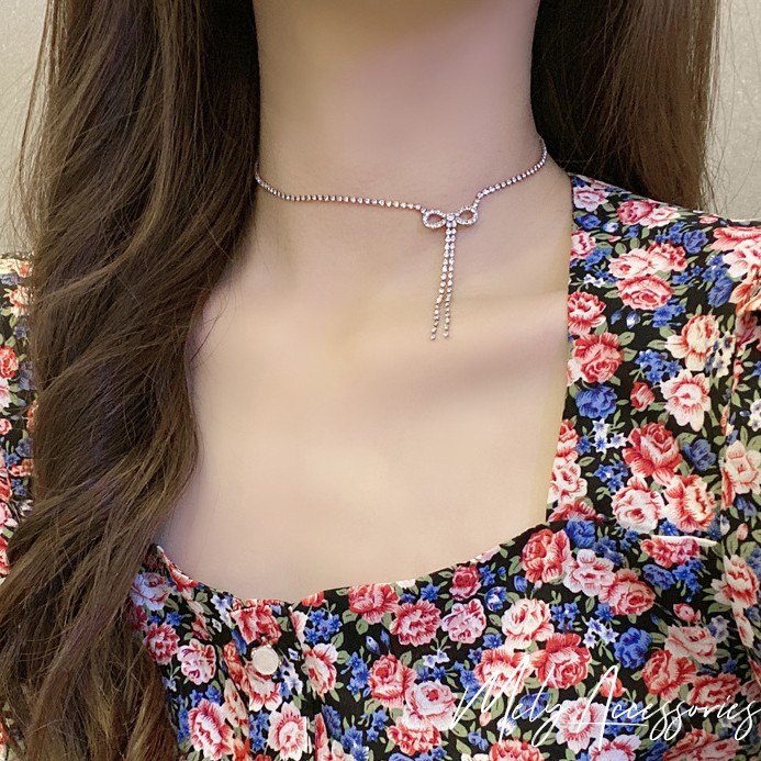 Vòng cổ choker đính đá hình nơ kiểu dáng nữ tính dể thương - Mely 1410