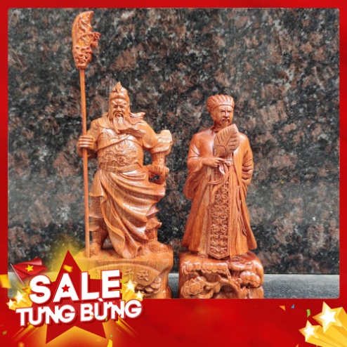 cặp tượng quan công Khổng minh gỗ hương cao 20 cm