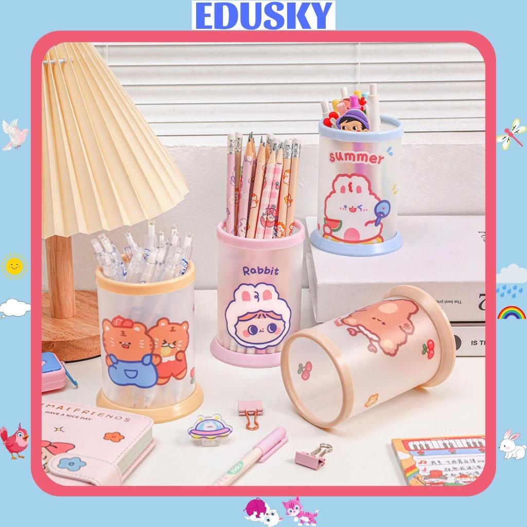 Hộp Đựng Bút Để Bàn Trong Suốt EDUSKY Tự Láp Ráp In Họa Tiết Hoạt Hình Dễ Thương Cho Học Sinh Sinh Viên Văn Phòng