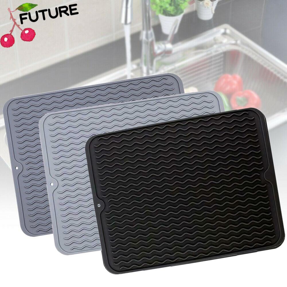 FUTURE Kitchen Silicone Drying Mat Heat Resistant Placemat Heat Insulation Pad Wave Draining Pad Non-slip Dish Holder Foldable Table Mat/Multicolor