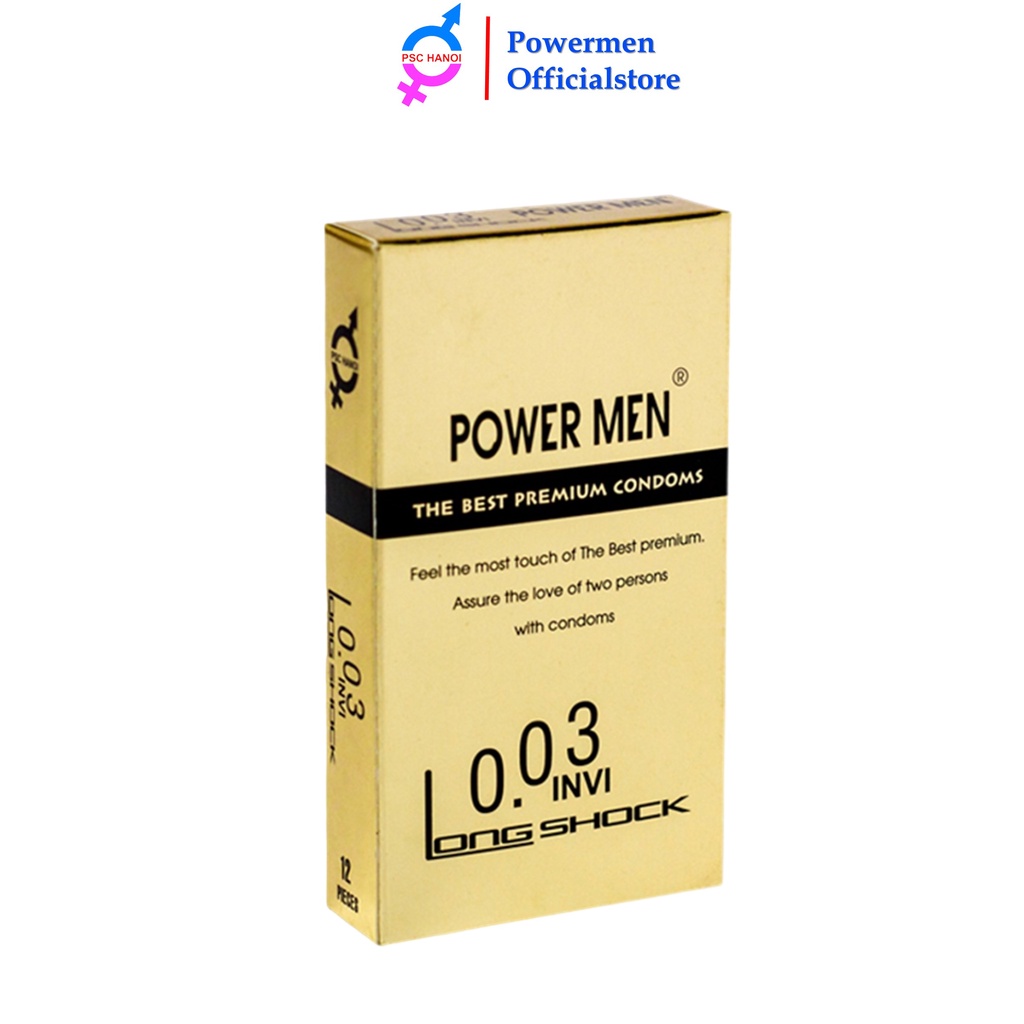 Bao cao su POWER MEN 0.03 INVI điệp viên tàng hình siêu mỏng kéo dài thời gian hạn chế xuất tinh sớm hộp 12 chiếc