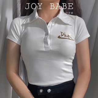 Áo thun polo nữ 👚 sang chảnh JOY BABE🎟 in chữ vàng bóng cao cấp, thun xịn co giãn 4 chiều Forever 21 ôm body ATON 14 -3B