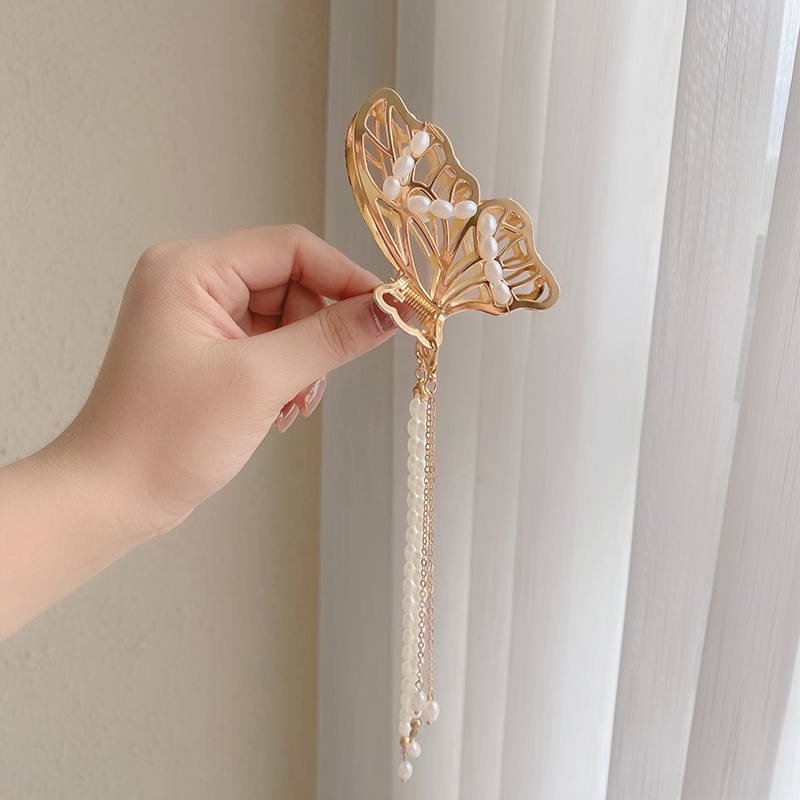 Kẹp Tóc Hình Nơ Tua Rua Bằng Kim Loại Đính Ngọc Trai Nhân Tạo Thời Trang Hàn Quốc