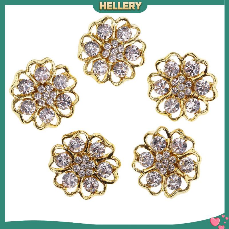 Set 5 Nút Kim Loại Hình Bông Hoa Đính Đá 20mm Trang Trí Tiệc Cưới