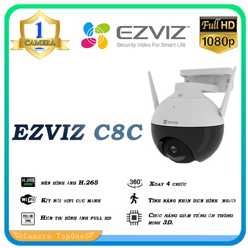 Camera IP hồng ngoại không dây 2.0 Megapixel EZVIZ C8C - Camera Ngoài trời xoay 4 chiêu, quay quét, BH 24T