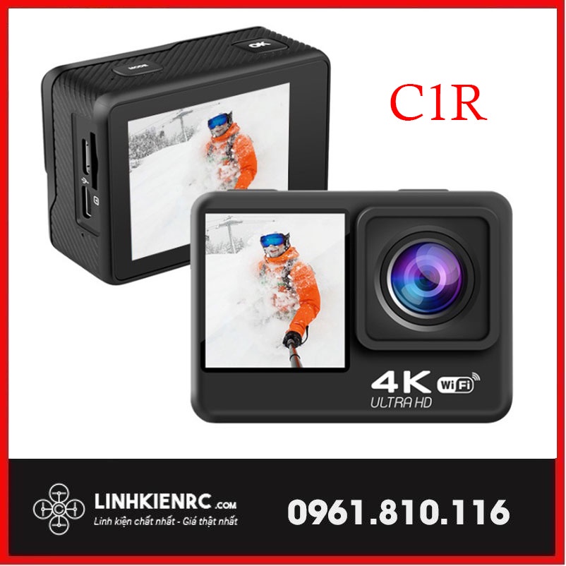 👑 Camera Hành Động (Hành Trình)Giá Rẻ C1R -4K 60Fps -Chống Rung- 2 Màn Hình- Cảm Ứng-Tặng Pin 1350mah-Bảo Hành 12 tháng