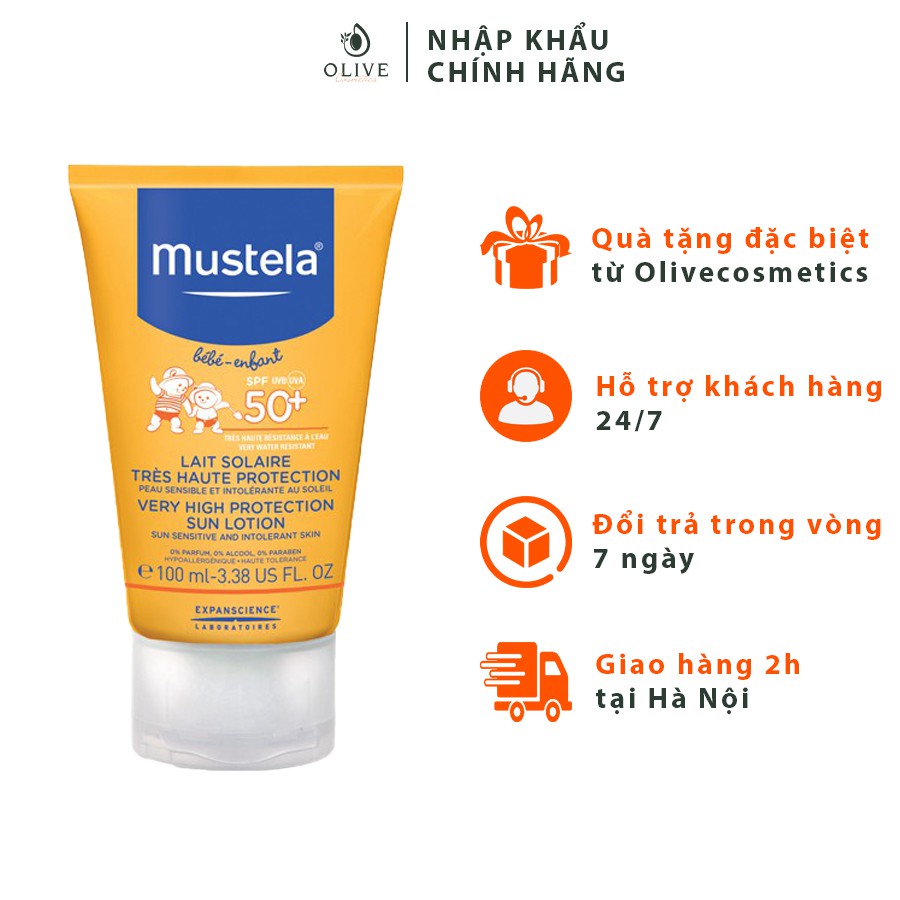 [HÀNG CHÍNH HÃNG] Kem Chống Nắng Cho Trẻ Sơ Sinh & Em Bé Very High Protection Sun Lotion Mustela 100ml