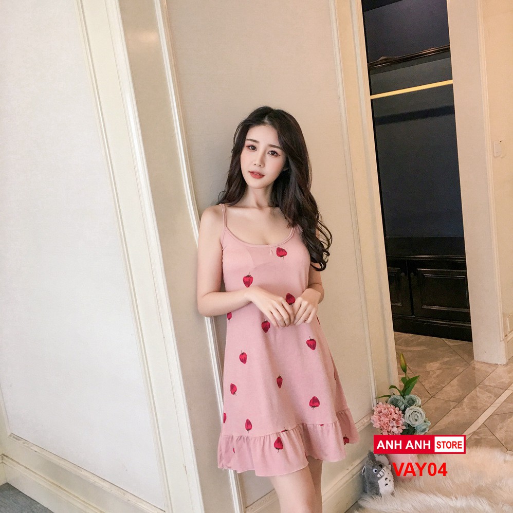 Váy ngủ 2 dây cotton lụa siêu thoáng mát đuôi xếp li
