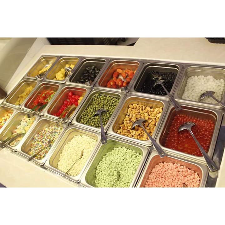 Khay inox GN 1/6, khay inox 304 đựng thực phẩm, thạch topping bán trà sữa size 1/6