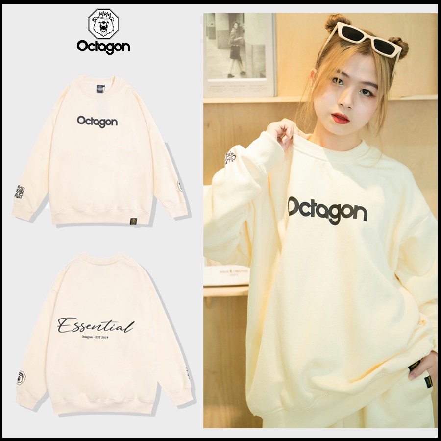 Áo Sweater Octagon Essential Nỉ Bông Màu Kem Form Oversize
