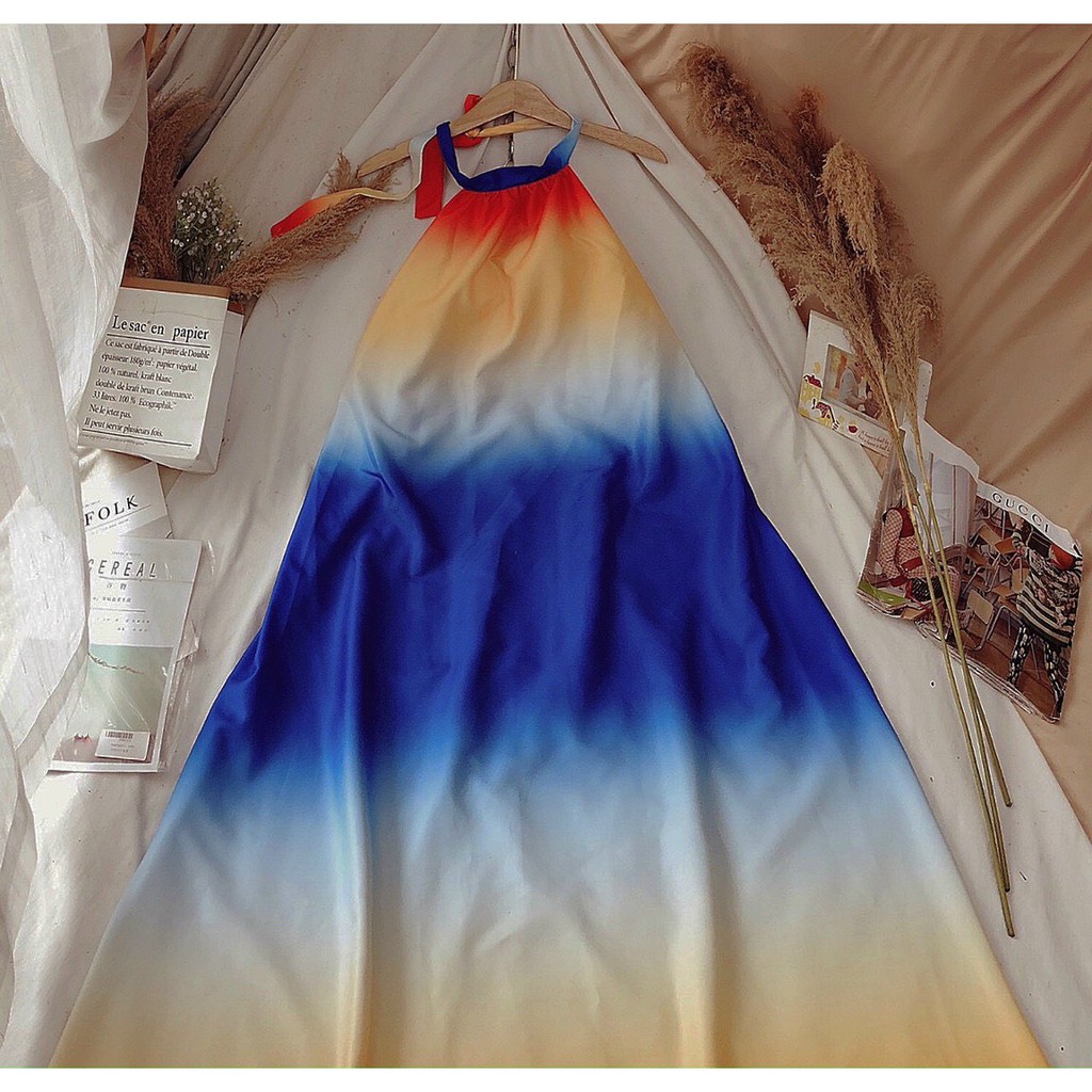 Đầm váy maxi cổ yếm họa tiết loang màu HaKieu Msp018 ( hình chụp thật) | BigBuy360 - bigbuy360.vn