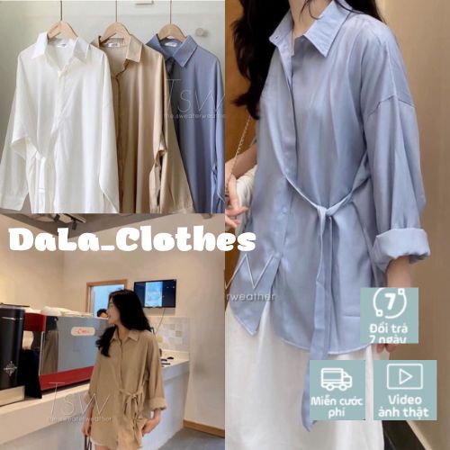 Áo sơ mi lụa buộc dây chéo (3 màu) dáng rộng xinh xắn mặc đi chơi đi học - Dala shop