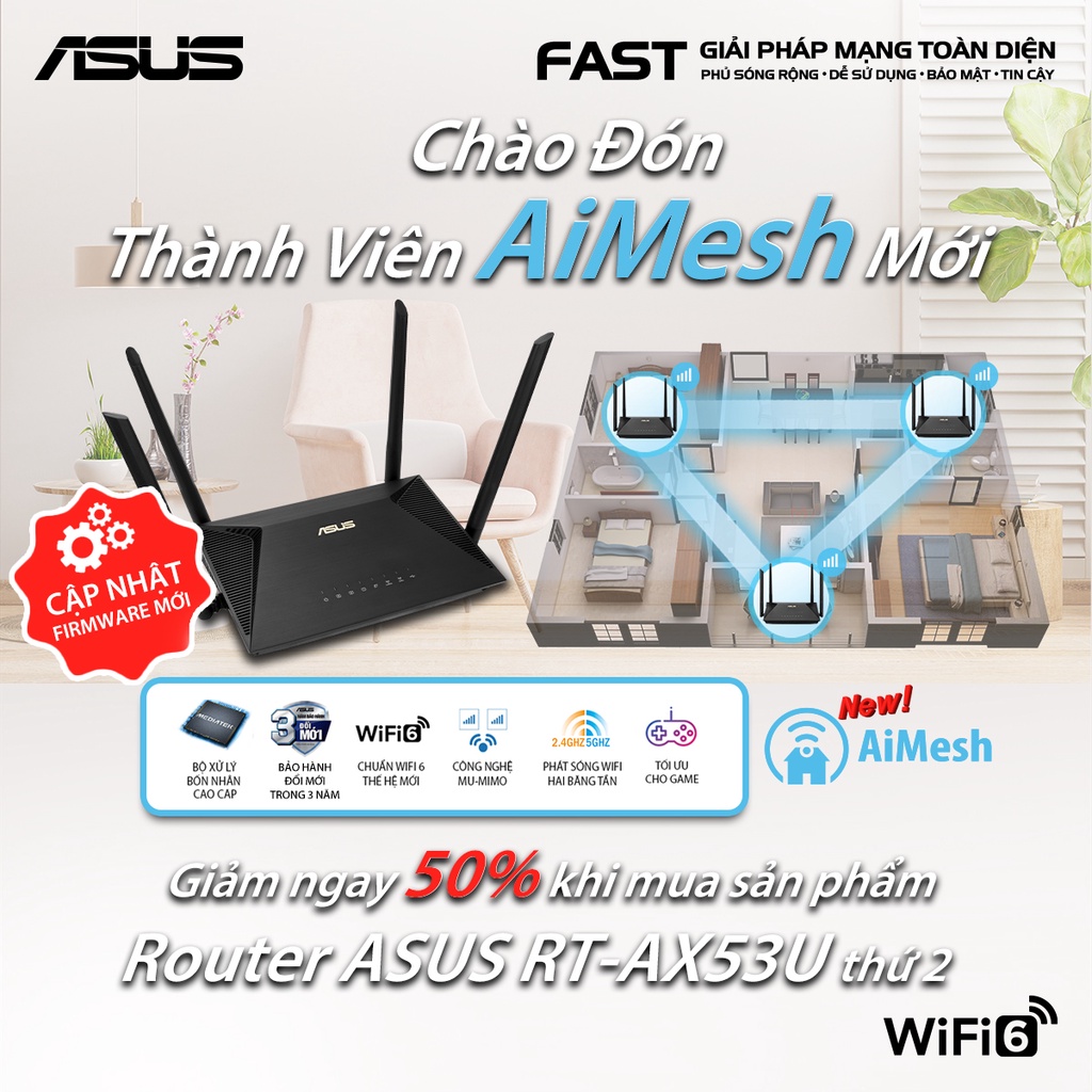 Combo 2 Bộ định tuyến WiFi ASUS RT-AX53U