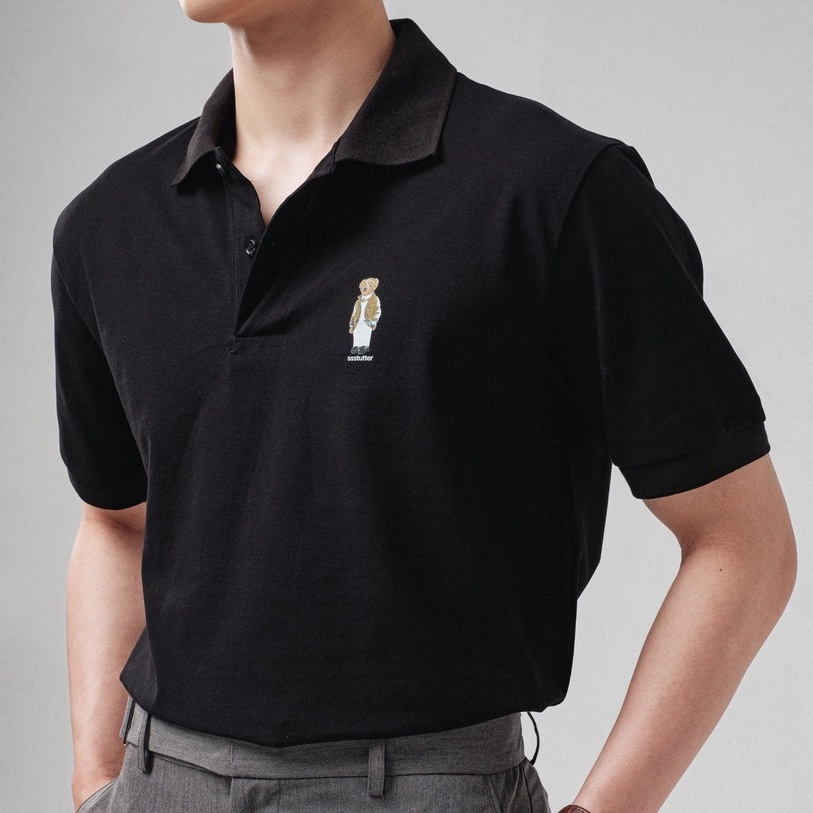 Áo thun có cổ nam SSSTUTTER in hình gấu MR.S TEDDY POLO SHIRT