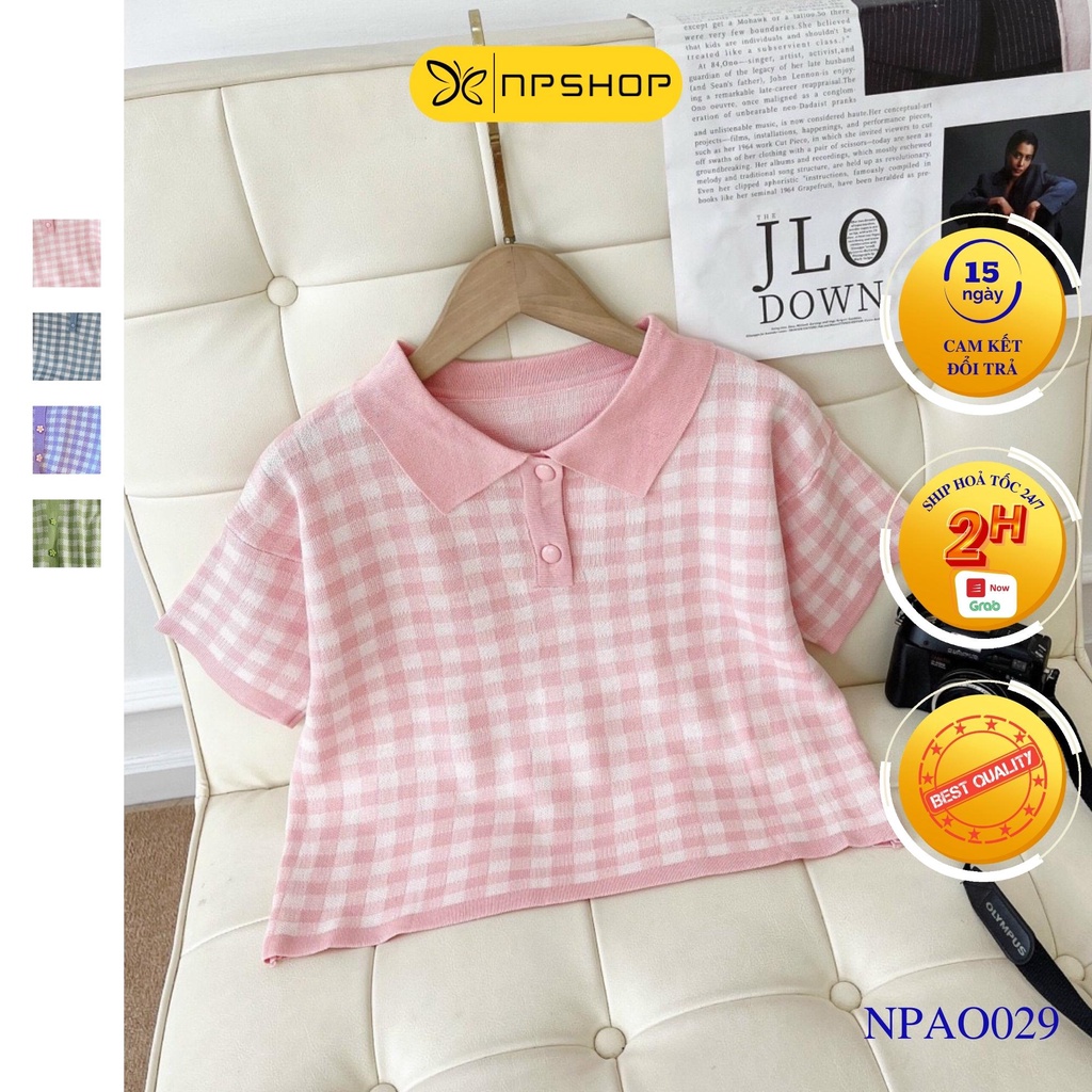 Áo croptop nữ tay ngắn kiểu caro NPAO029
