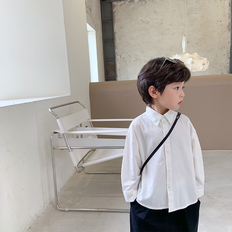 Áo Sơ Mi Tay Ngắn Dáng Rộng Màu Trơn Thời Trang Mùa Hè Hàn Quốc Cho Bé Trai