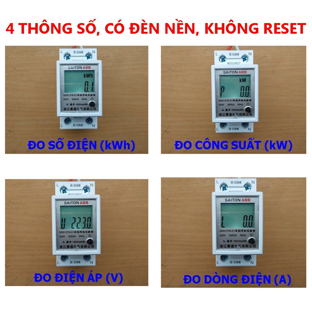 Công tơ điện tử SAITON ABB 65A DDS1278-D1 đo đếm công suất điện năng tiêu thụ - có thể Reset