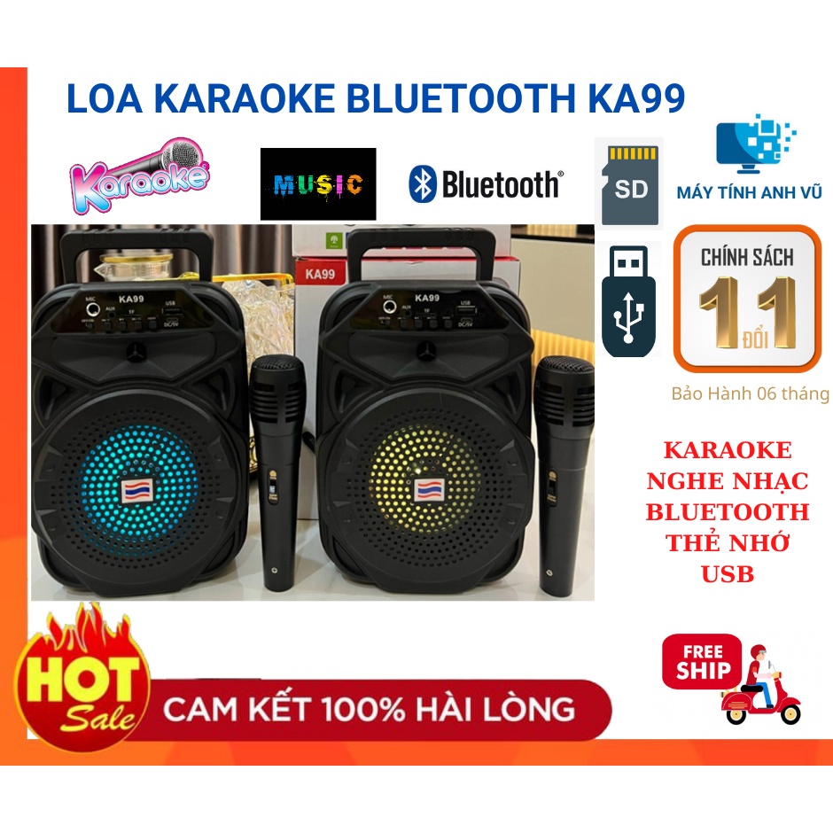 [Mã ELHACE giảm 4% đơn 300K] Loa karaoke Bluetooth KA99 Nhập Thái Lan - Kèm Mic Karaoke Nghe nhạc Thẻ Nhớ USB