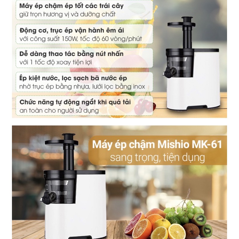 Máy ép chậm Mishio MK-61/Hàng trưng bày mới 98-99%