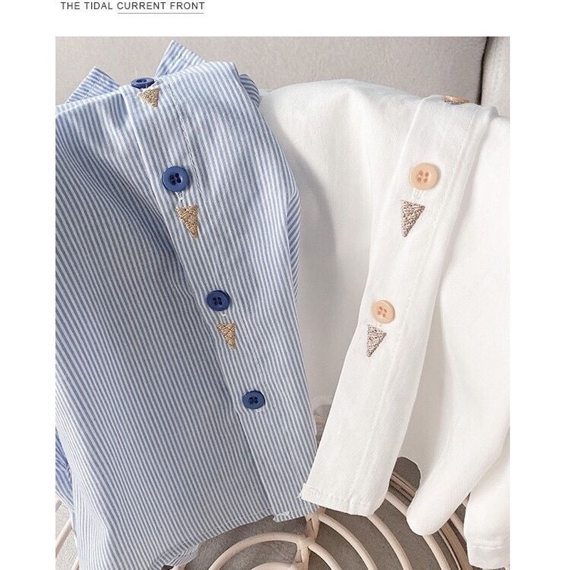 Áo Sơ Mi Cotton Tay Dài Thời Trang Xuân Thu Phong Cách Hàn Quốc Cho Bé Trai