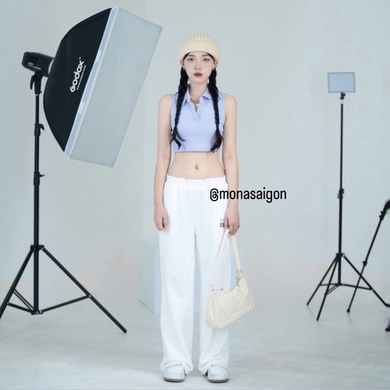 Áo croptop sơ mi thun MONÁ - PERRY TÍM