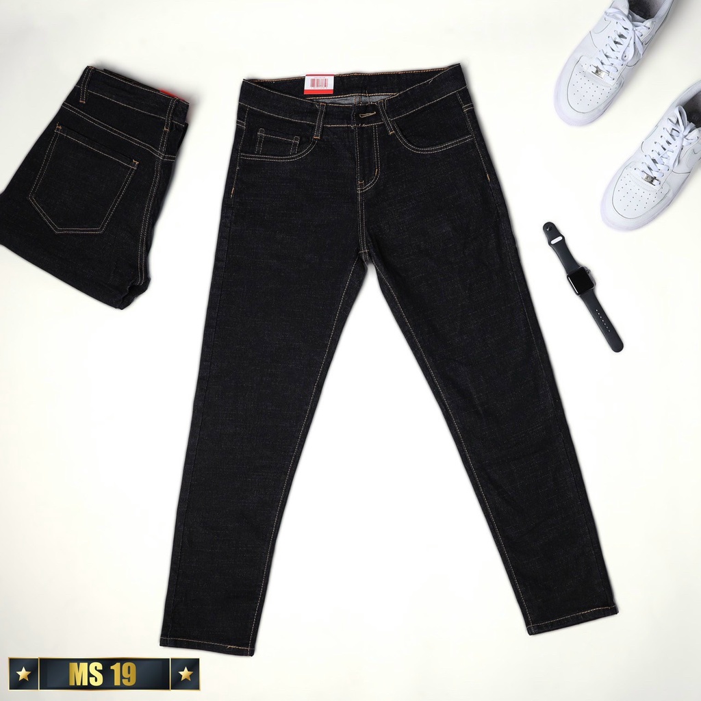 Quần bò nam màu đen trơn OBOKFASHION ống suông phong cách hàn quốc co giãn cao cấp dễ phối đồ QDN019