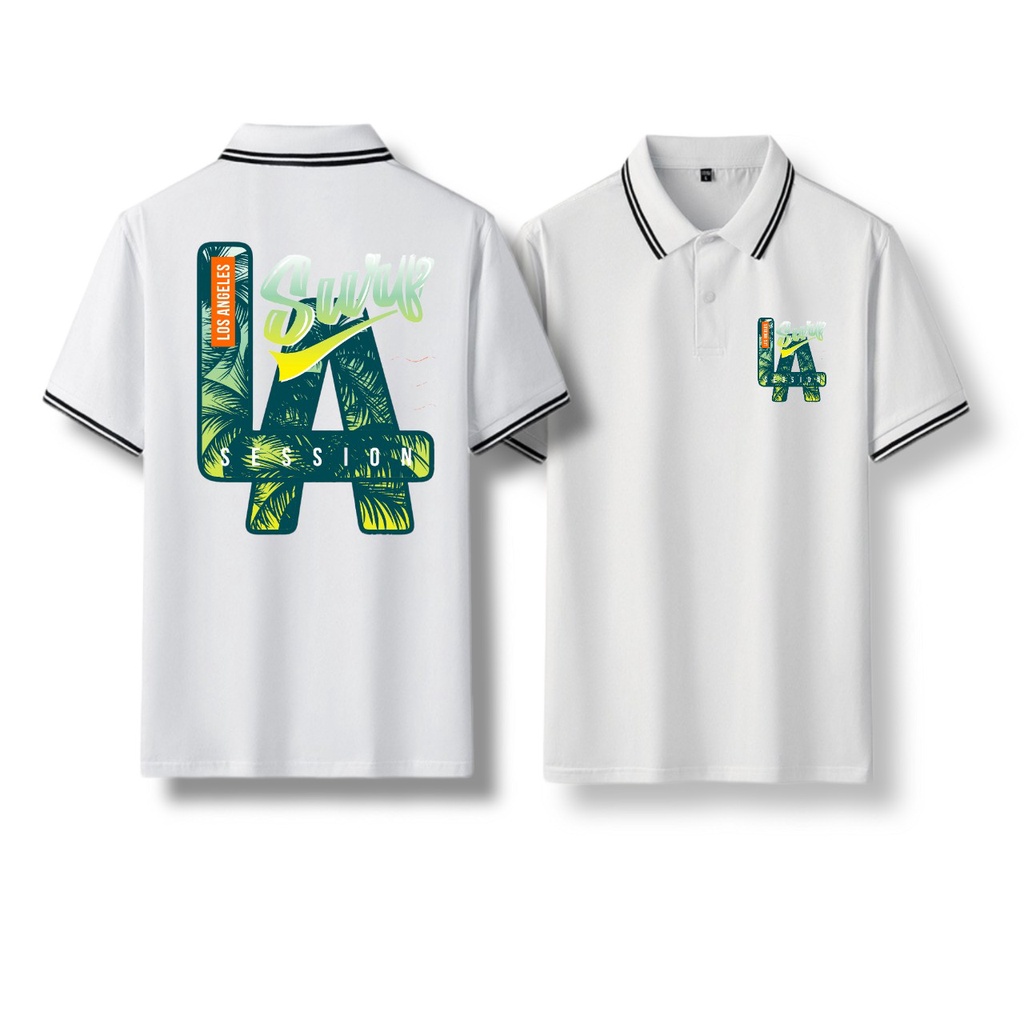 Áo thun Polo nam bigsize in hình họa tiết độc đáo sz 85 - 125kg - Trắng LA in xanh lá mã ATTRU9-07-1
