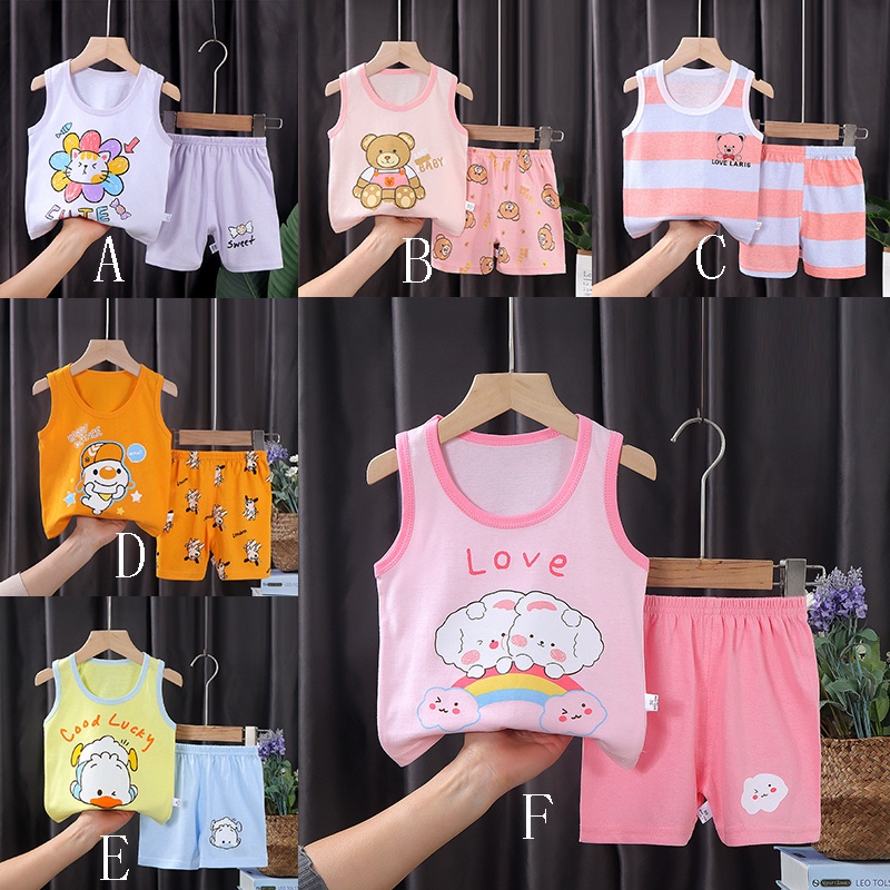 Set áo sát nách + quần short vải cotton thoáng khí phong cách Hàn Quốc cho bé