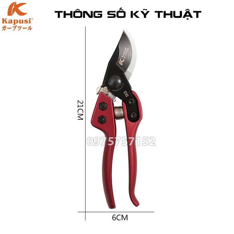 Kéo cắt cành trợ lực cán tím Nhật Kapusi JAPAN thép SK5 siêu sắc phủ Teflon chống dính tay cầm hợp kim nhôm đúc siêu bền
